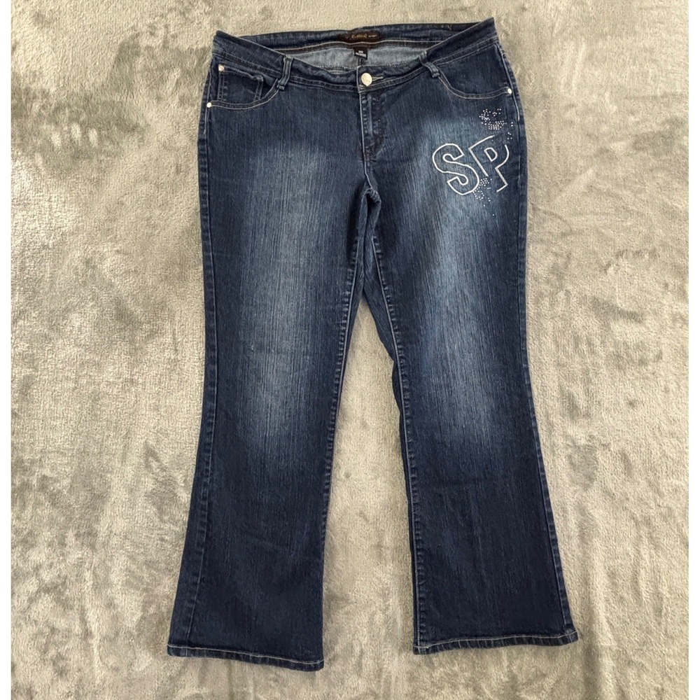 Southpole Bling Logo Bootcut Jeans Womens 20 Dark Stretch Embroidered 31" Inseam